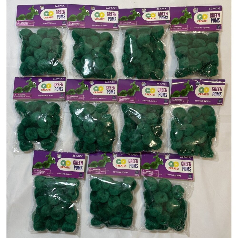 (Lot of 11) 24 Green Poms Per Package 264 Total Fuzzy Poms Arts and Crafts